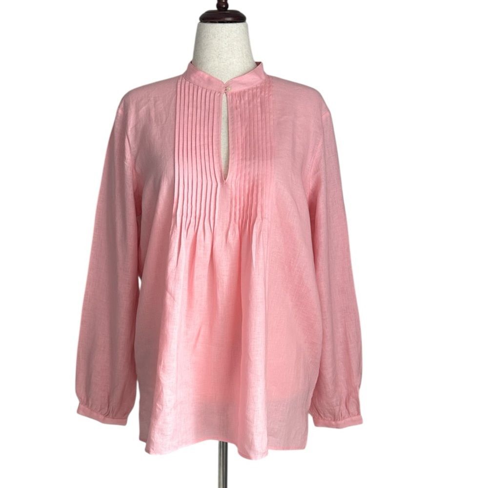 Lauren Ralph Lauren Women’s Linen Blouse XL Pink Long Sleeve Pintuck Tunic Top